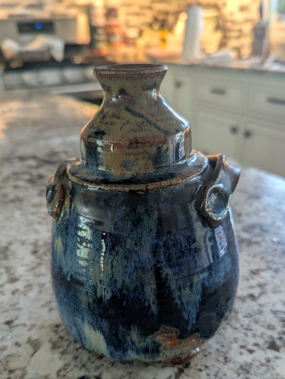Handcrafted Ceramic Vase in Deep Blue and Brown